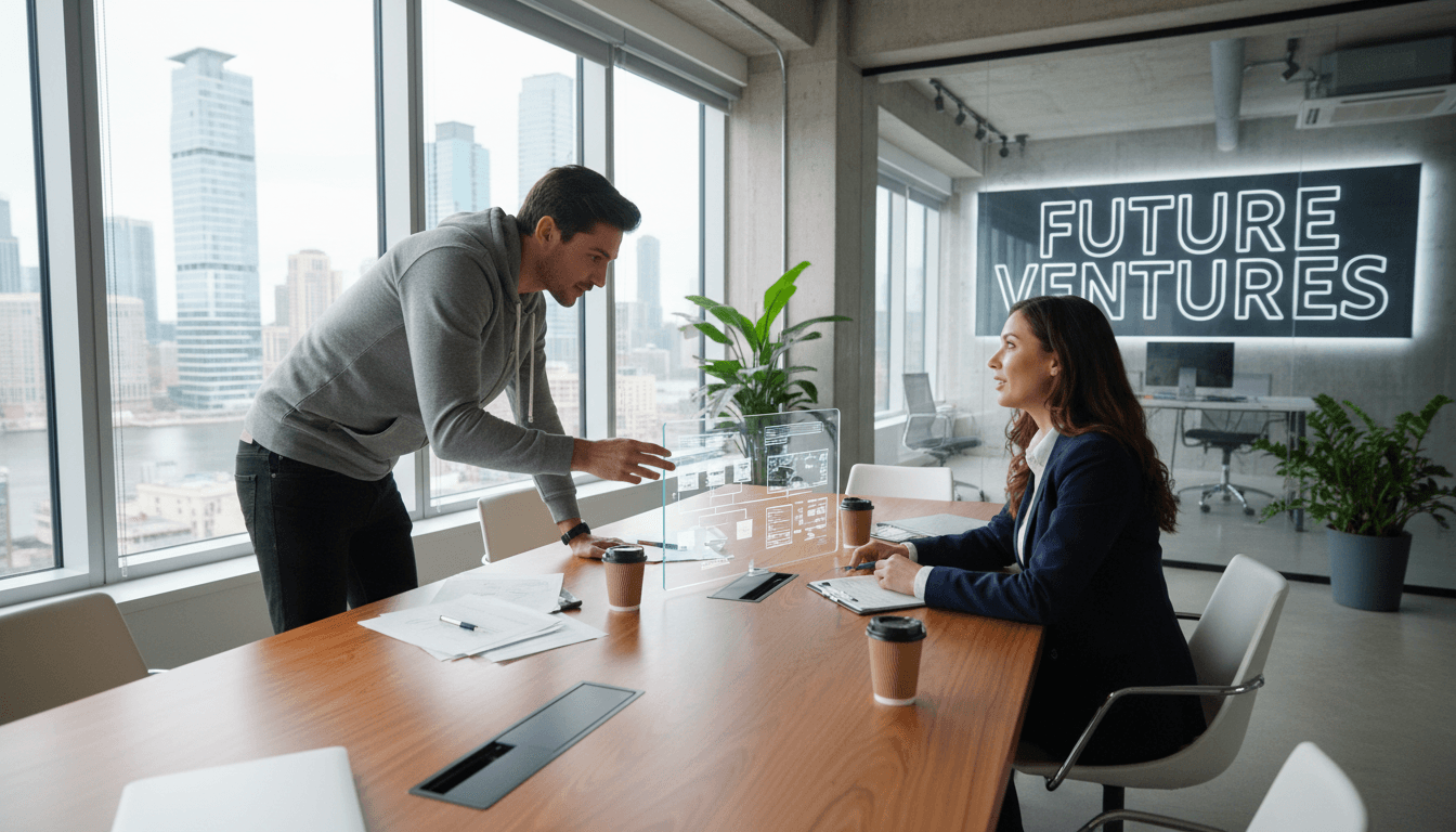 Executive consulting with startup founder in a bright modern office