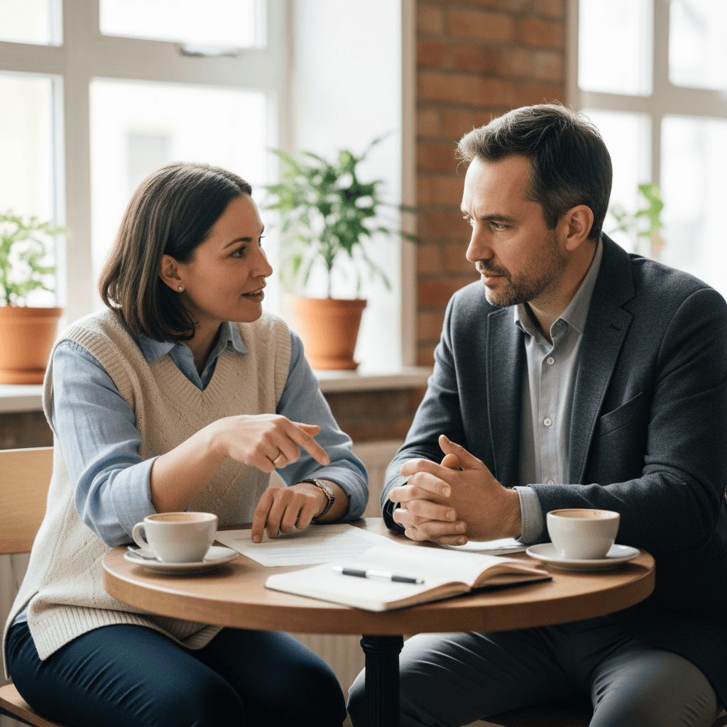 Founder and investor reviewing document during discovery meeting