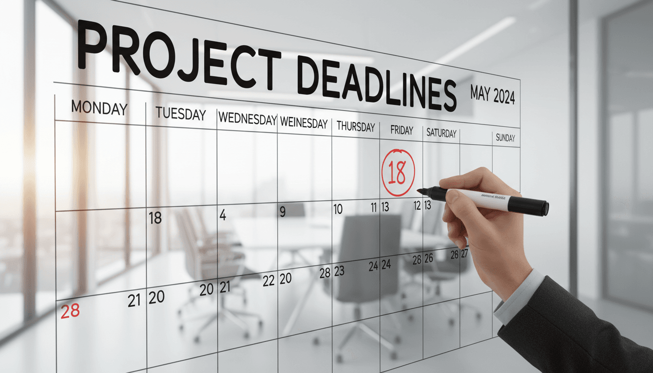Hand writing on a whiteboard calendar in a bright modern meeting room