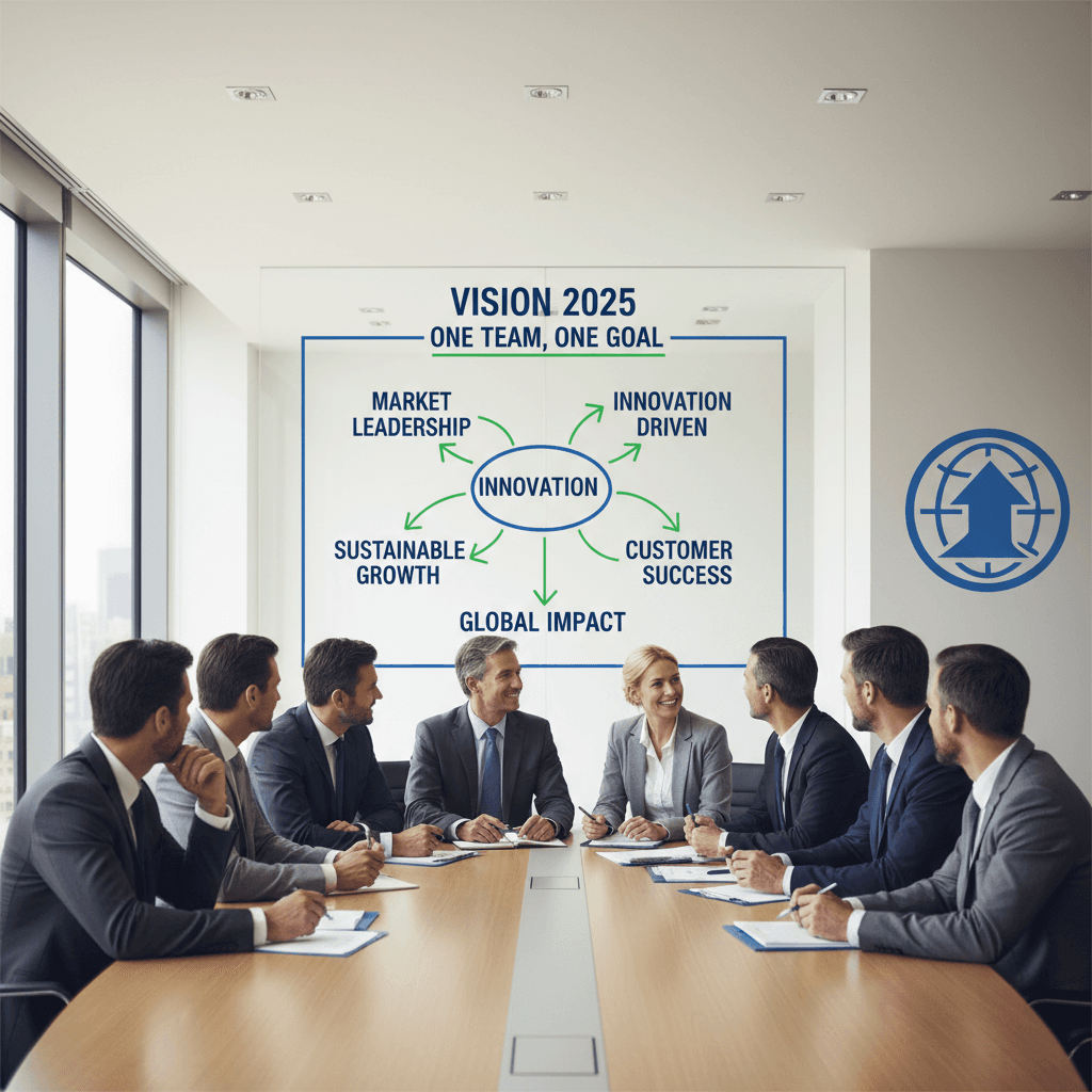Leadership team aligned around a common plan in a conference room