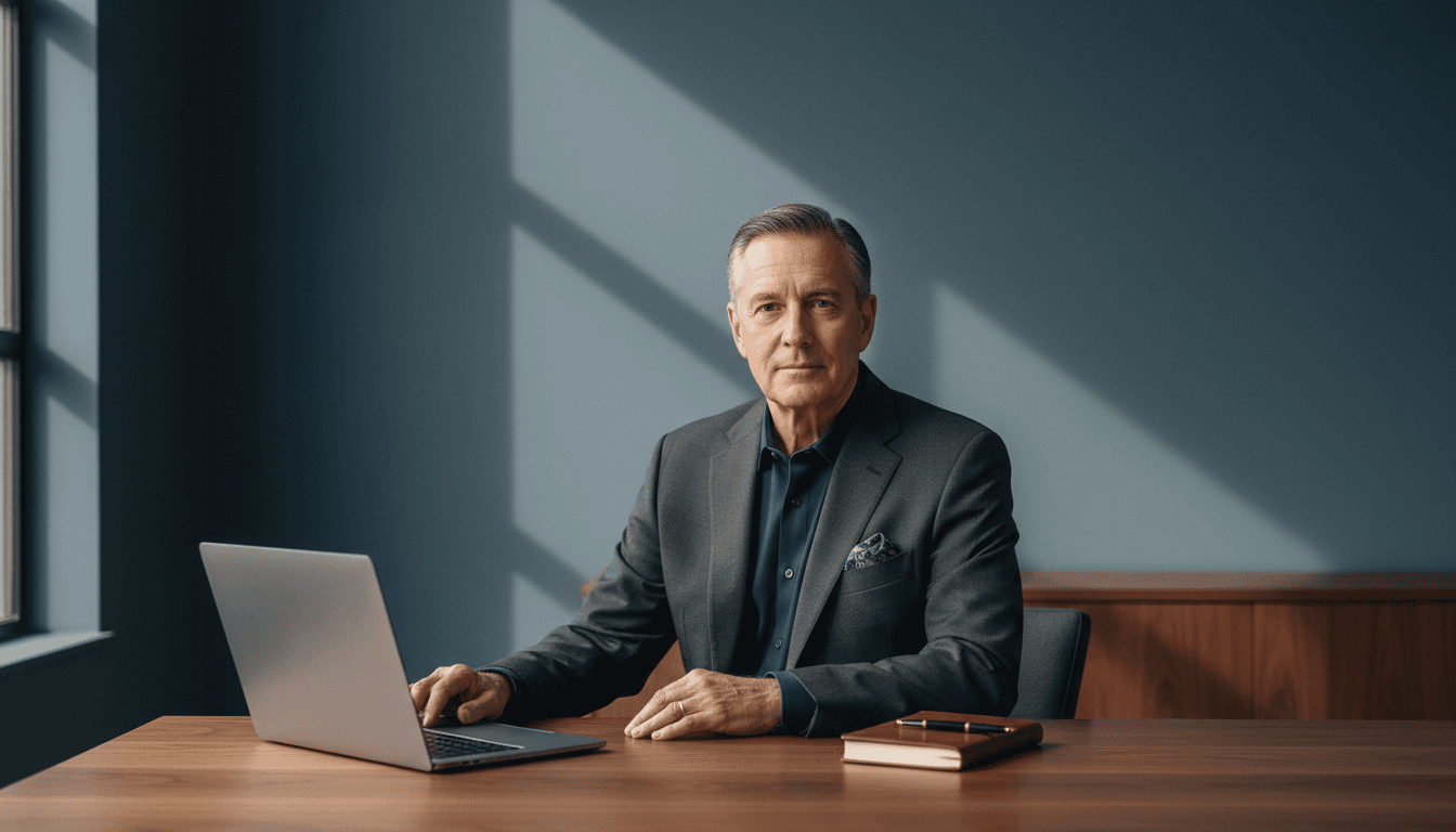 Senior executive in a modern office, looking at the camera with an assured expression
