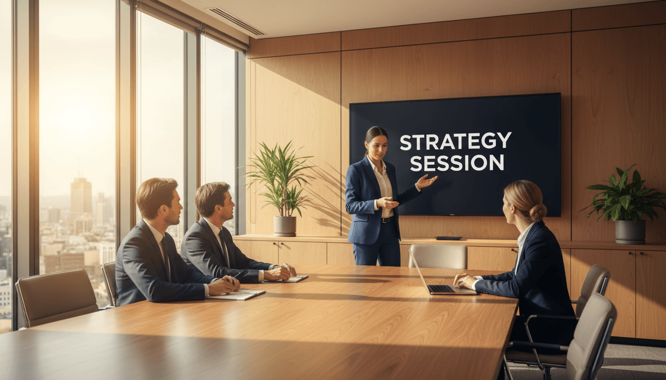 Executive consulting in a bright, professional office setting